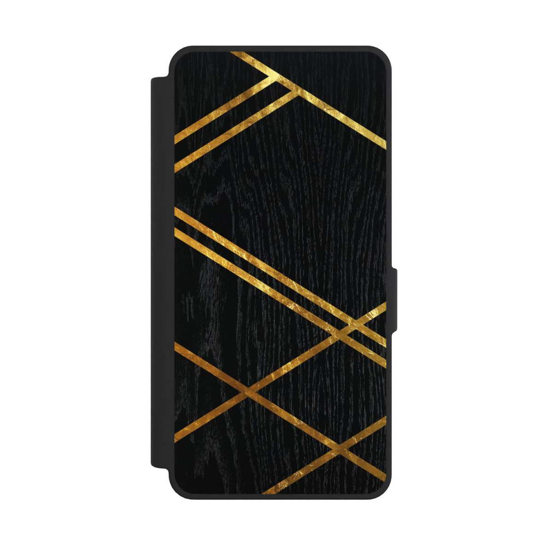 Galaxy S26 Ultra NIVOflip Noir Motif géométrique Rayures dorées