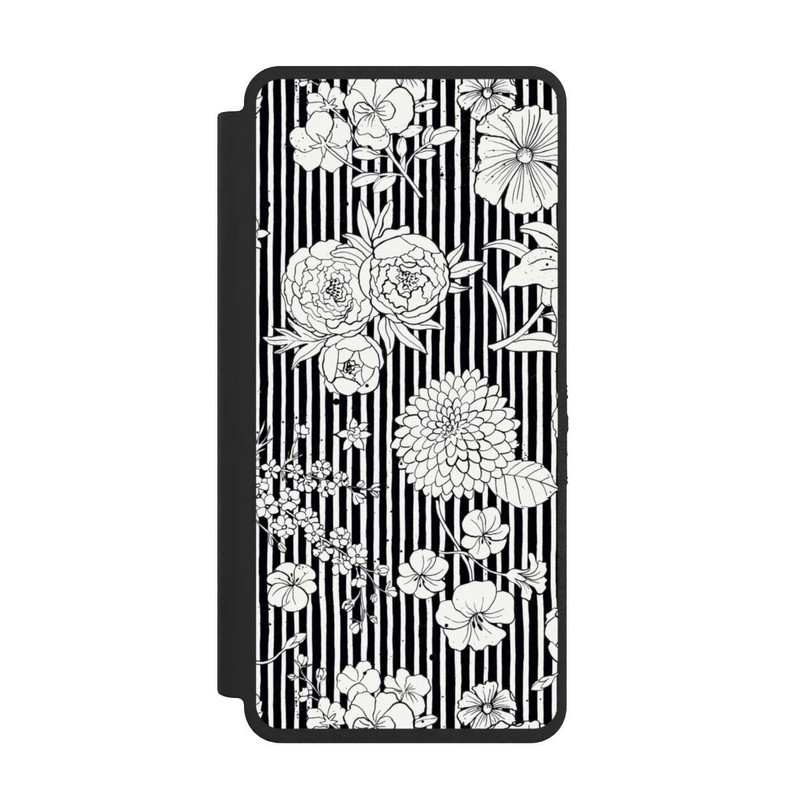 Galaxy S26 Ultra NIVOflip Blumen und Streifen Schwarz und Weiß