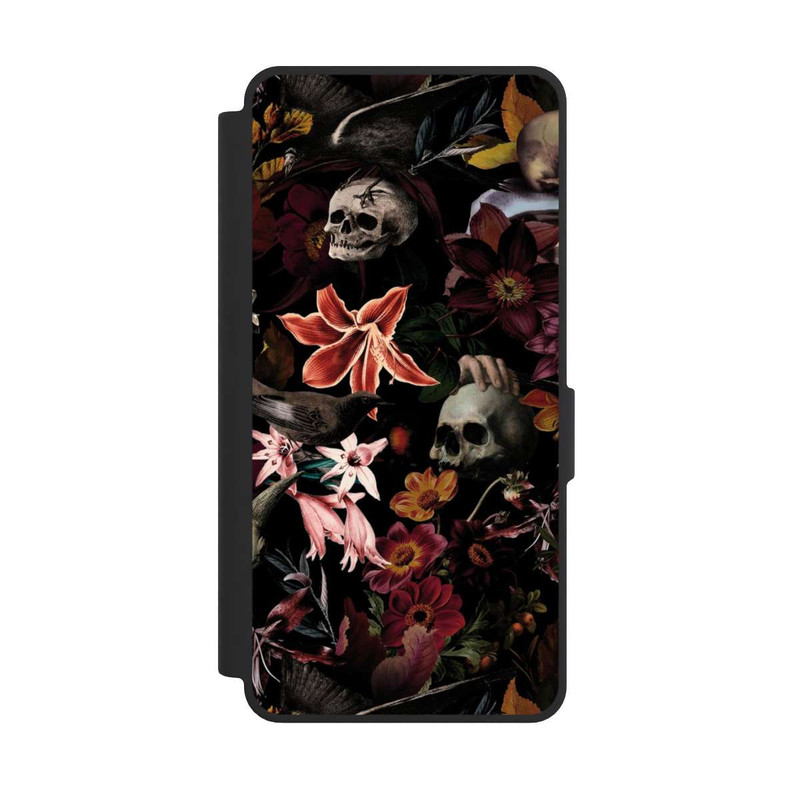 Galaxy S26 Ultra NIVOflip Totenköpfe und Blumen auf dunklem Hintergrund