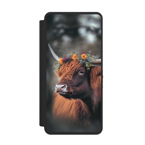Samsung Galaxy S26 Ultra NIVOflip Vache des Highlands avec des fleurs avec IA