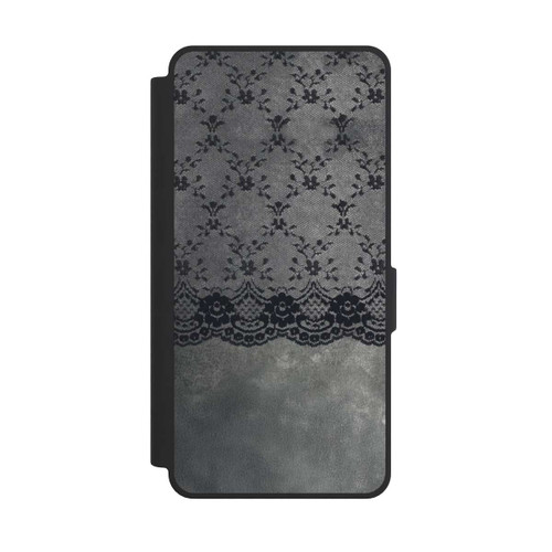 Samsung Galaxy S26 Ultra NIVOflip Schwarzes Spitzenmuster auf grauem Hintergrund