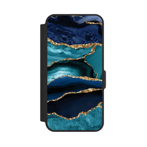 Samsung Galaxy A57 5G NIVOflip Dark and Light Blue Marble Gold Glitter Look