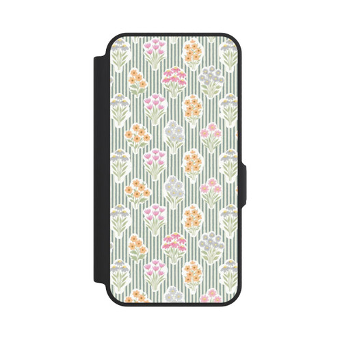 Samsung Galaxy A57 5G NIVOflip Ditsy Flower Sticker Bouquets on Blue and Cream Pinstripes