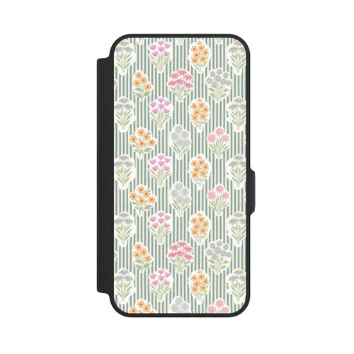 Samsung Galaxy A57 5G NIVOflip Ditsy Flower Sticker Bouquets on Blue and Cream Pinstripes