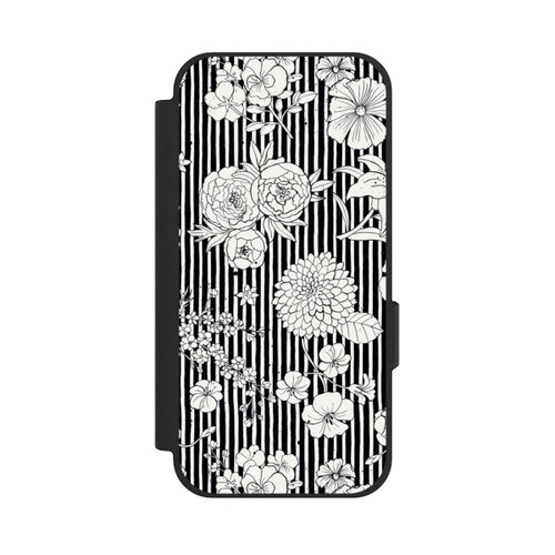 Google Pixel 10a NIVOflip Fleurs et rayures noir et blanc