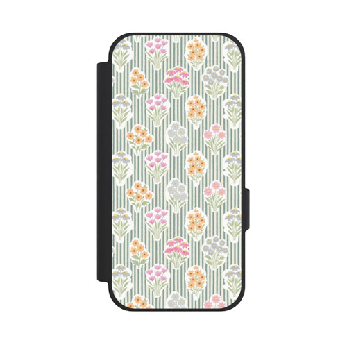 Google Pixel 10a NIVOflip Ditsy Flower Sticker Bouquets on Blue and Cream Pinstripes
