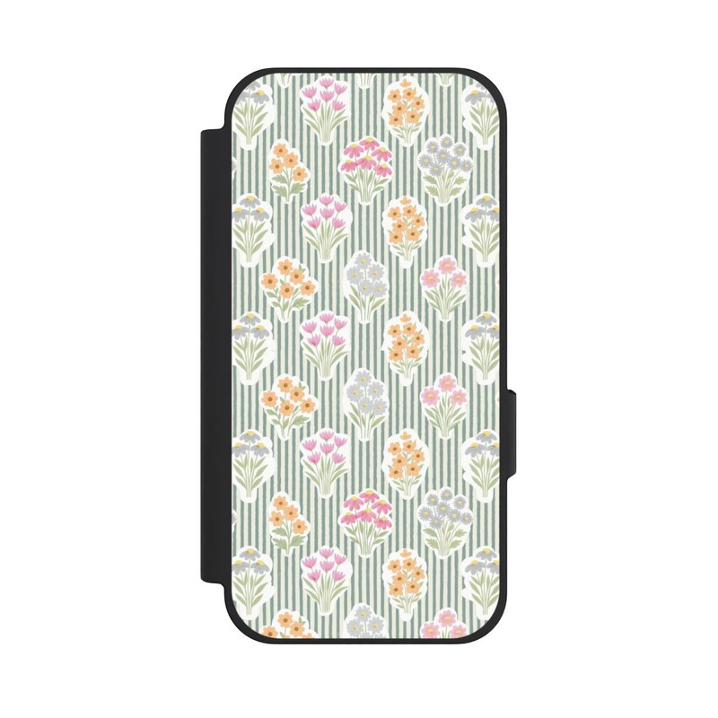 Pixel 10a NIVOflip Ditsy Flower Sticker Bouquets on Blue and Cream Pinstripes