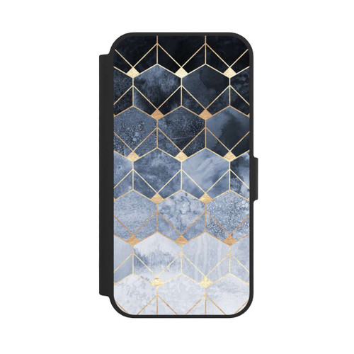 Apple iPhone 17e NIVOflip Blaue Sechsecke und Diamanten Golddruck