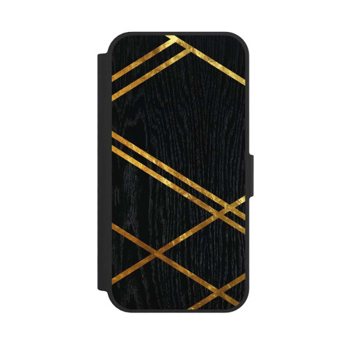 Apple iPhone 17e NIVOflip Schwarzes geometrisches Muster Goldene Streifen