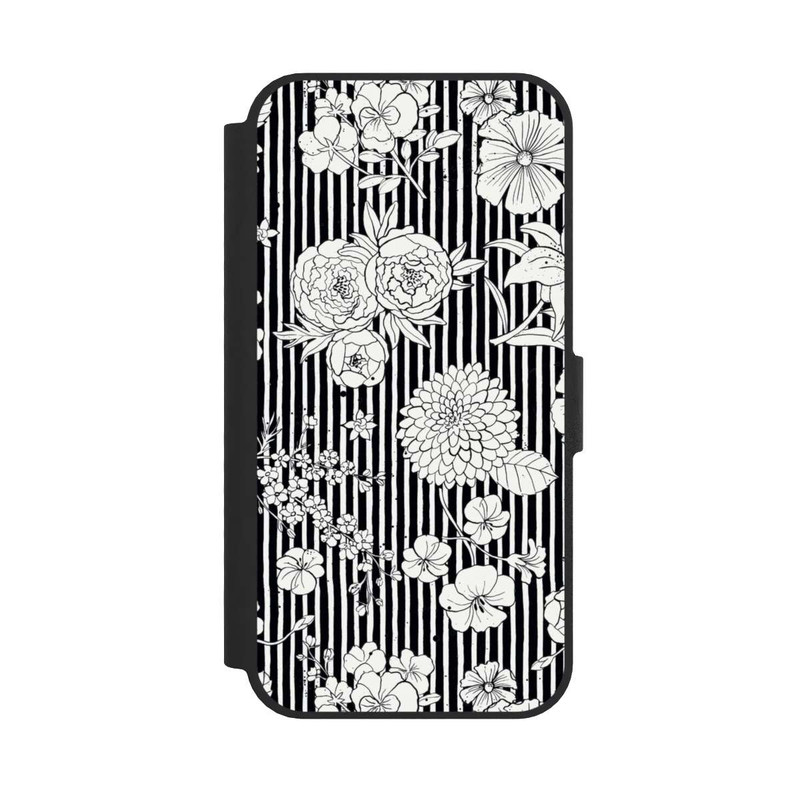 iPhone 17e NIVOflip Fleurs et rayures noir et blanc