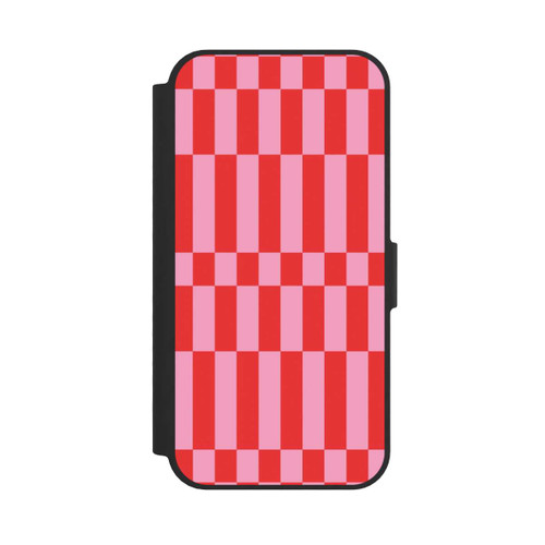 Apple iPhone 17e NIVOflip Checked Abstract Bold Coral Red and Pink Color Block