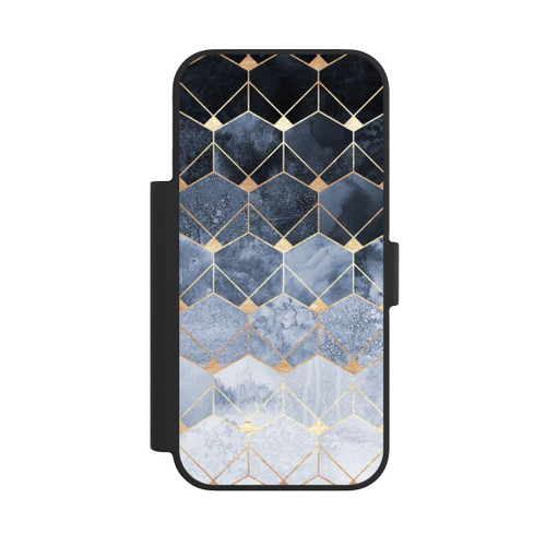 Apple iPhone 18 Pro NIVOflip Blaue Sechsecke und Diamanten Golddruck