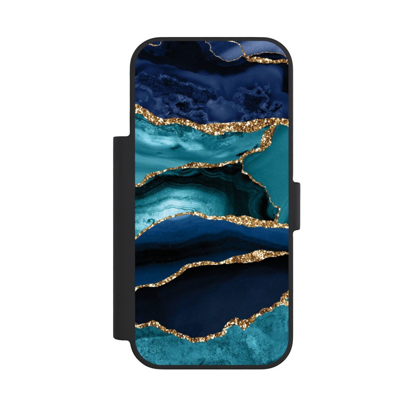 iPhone 18 Pro NIVOflip Aspect pailleté doré marbré bleu foncé et bleu clair