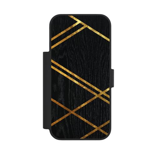 Apple iPhone 18 Pro NIVOflip Schwarzes geometrisches Muster Goldene Streifen