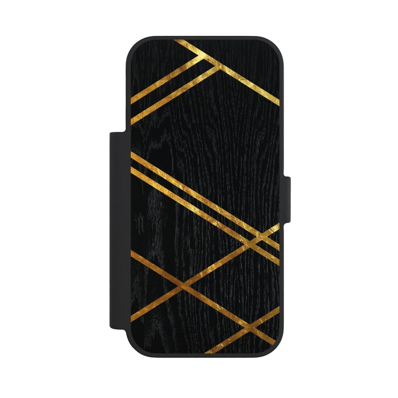 iPhone 18 Pro NIVOflip Schwarzes geometrisches Muster Goldene Streifen