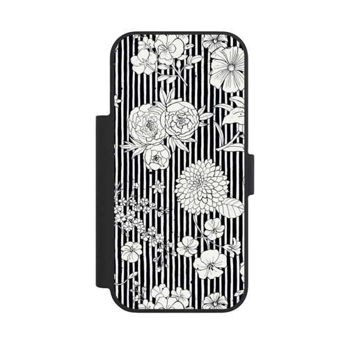 Apple iPhone 18 Pro NIVOflip Fleurs et rayures noir et blanc