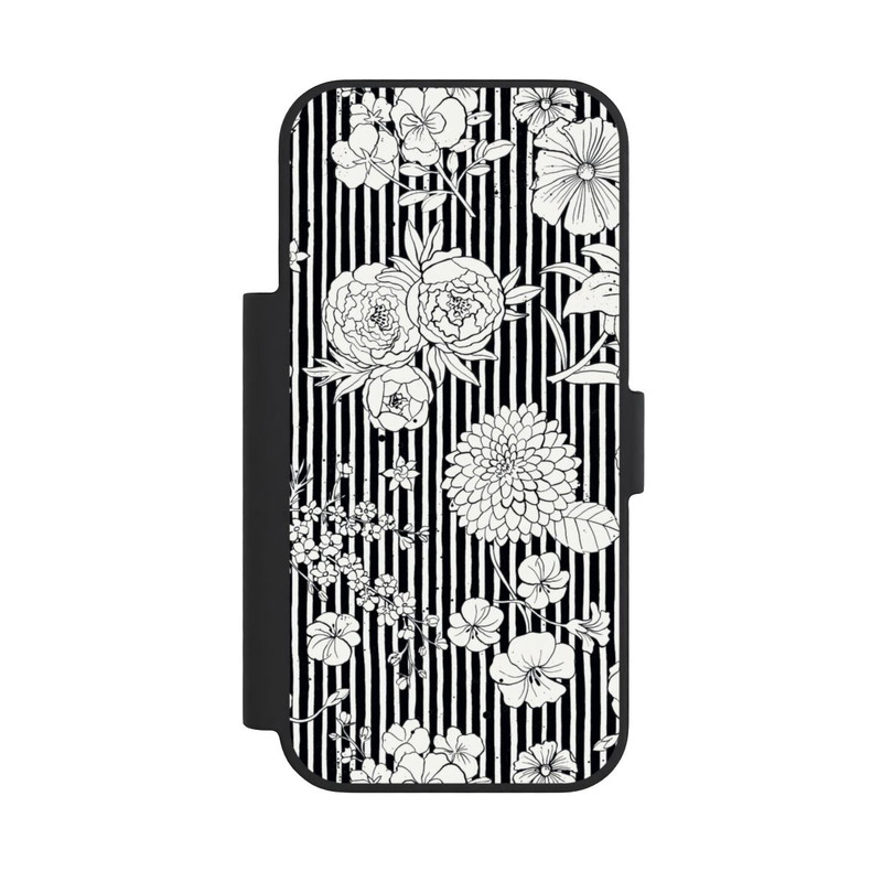 iPhone 18 Pro NIVOflip Fleurs et rayures noir et blanc