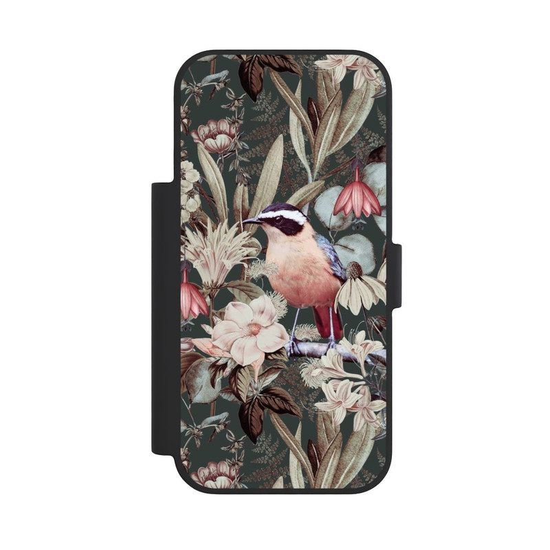 iPhone 18 Pro NIVOflip Orangefarbener Vogel im Vintage Blumenmuster