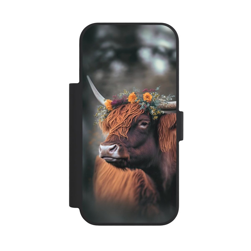 iPhone 18 Pro NIVOflip Vache des Highlands avec des fleurs avec IA