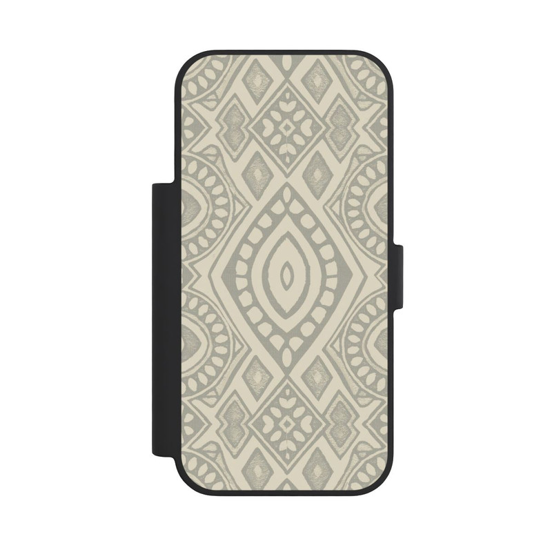 iPhone 18 Pro NIVOflip Boho Geometric Mosaic Pattern Neutral Grey and Beige