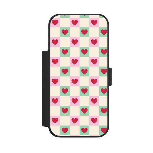 Apple iPhone 18 Pro NIVOflip Cœurs à Carreaux Rose et Vert Saint-Valentin