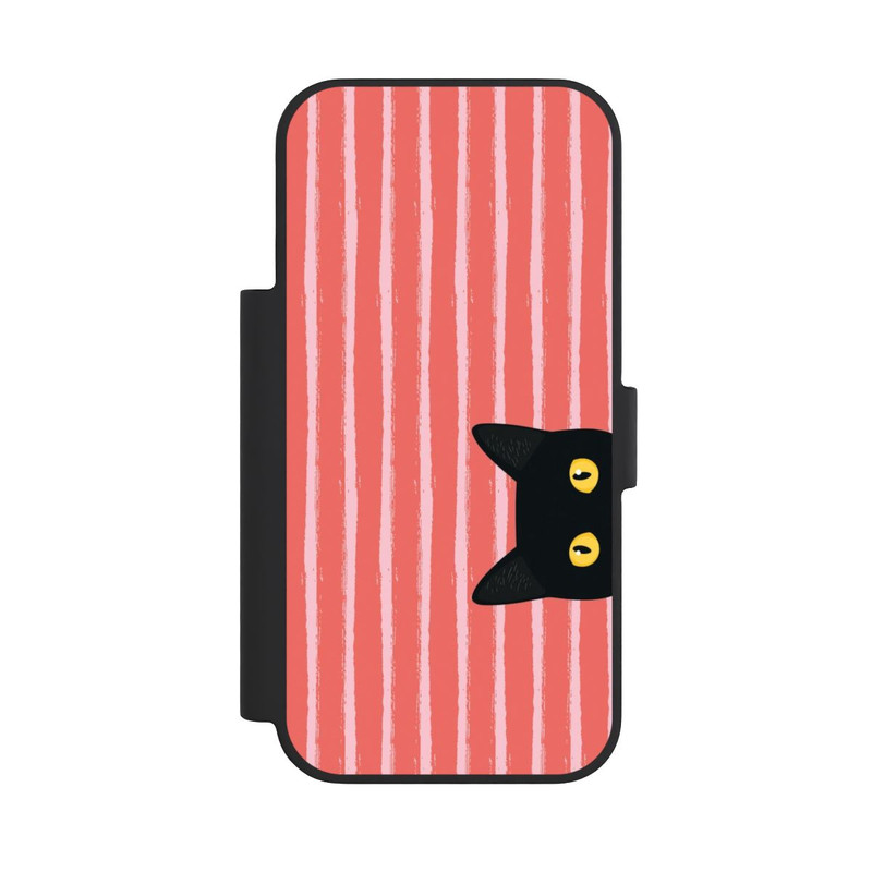 iPhone 18 Pro NIVOflip Chat noir sur fond rayé orange