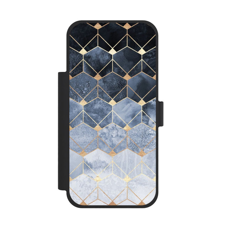 iPhone 18 Pro Max NIVOflip Blaue Sechsecke und Diamanten Golddruck