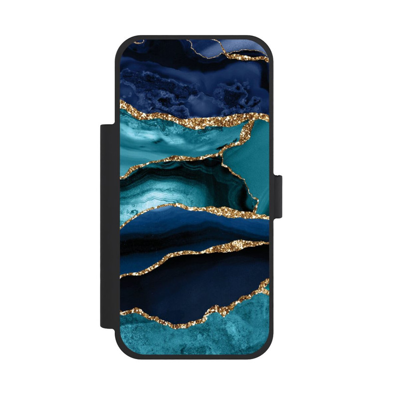 iPhone 18 Pro Max NIVOflip Dark and Light Blue Marble Gold Glitter Look
