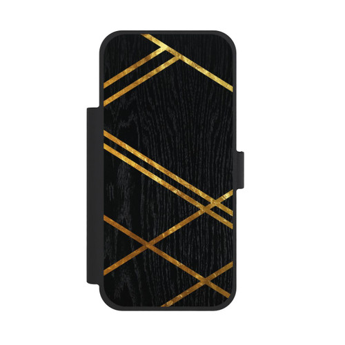 Apple iPhone 18 Pro Max NIVOflip Schwarzes geometrisches Muster Goldene Streifen