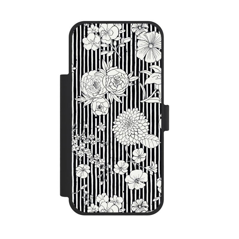 iPhone 18 Pro Max NIVOflip Fleurs et rayures noir et blanc