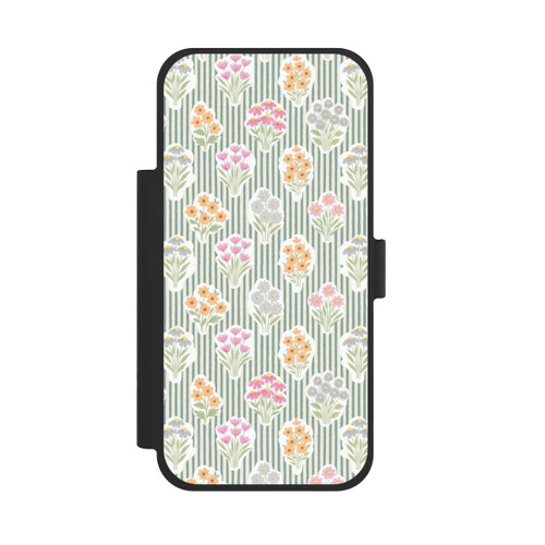 Apple iPhone 18 Pro Max NIVOflip Ditsy Flower Sticker Bouquets on Blue and Cream Pinstripes