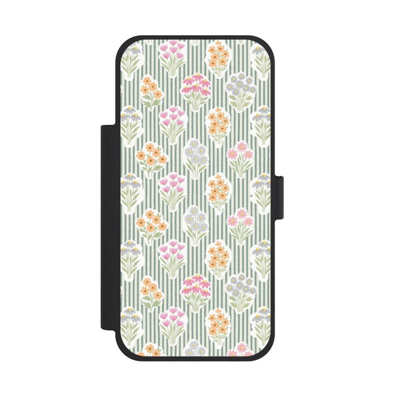 iPhone 18 Pro Max NIVOflip Ditsy Flower Sticker Bouquets on Blue and Cream Pinstripes