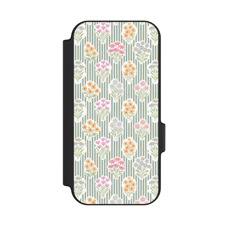 Pixel 11 Pro NIVOflip Ditsy Flower Sticker Bouquets on Blue and Cream Pinstripes