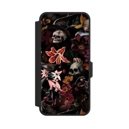Samsung Galaxy A37 5G NIVOflip Totenköpfe und Blumen auf dunklem Hintergrund