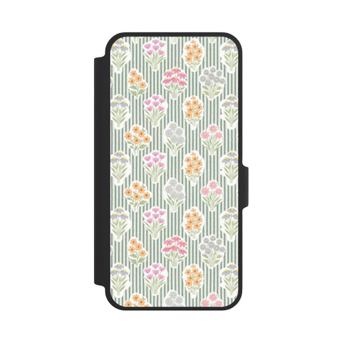 Samsung Galaxy A37 5G NIVOflip Ditsy Flower Sticker Bouquets on Blue and Cream Pinstripes
