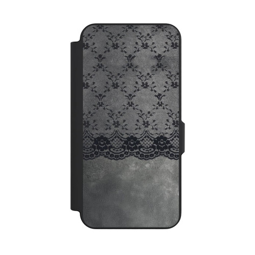 Samsung Galaxy S26 FE NIVOflip Schwarzes Spitzenmuster auf grauem Hintergrund