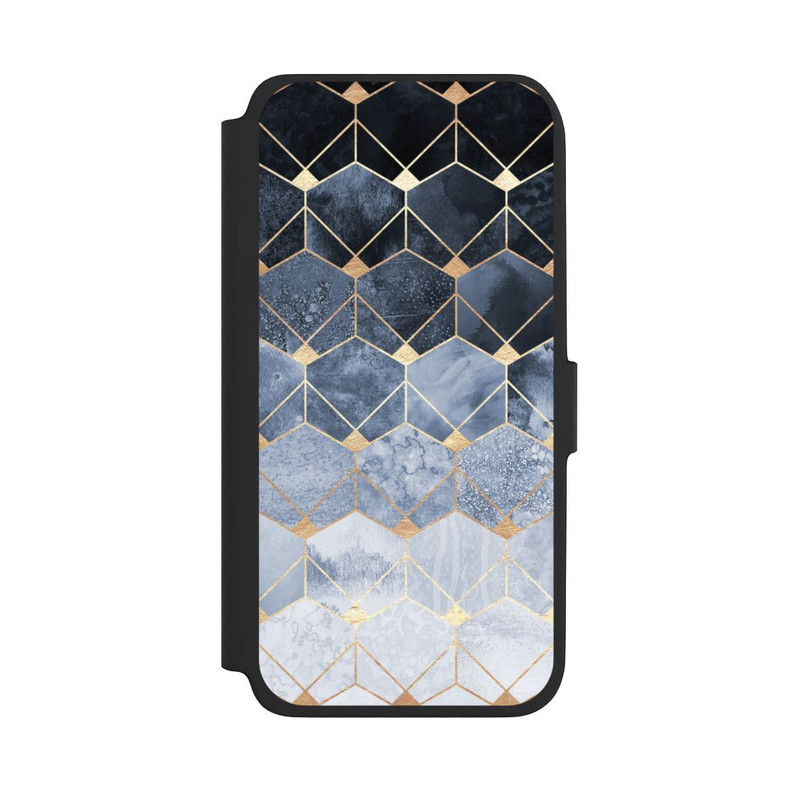 Galaxy A18 5G NIVOflip Blaue Sechsecke und Diamanten Golddruck