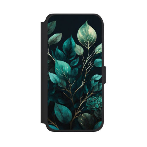 Samsung Galaxy A18 5G NIVOflip Grüne Eukalyptus Blätter mit dunklem Hintergrund mit KI