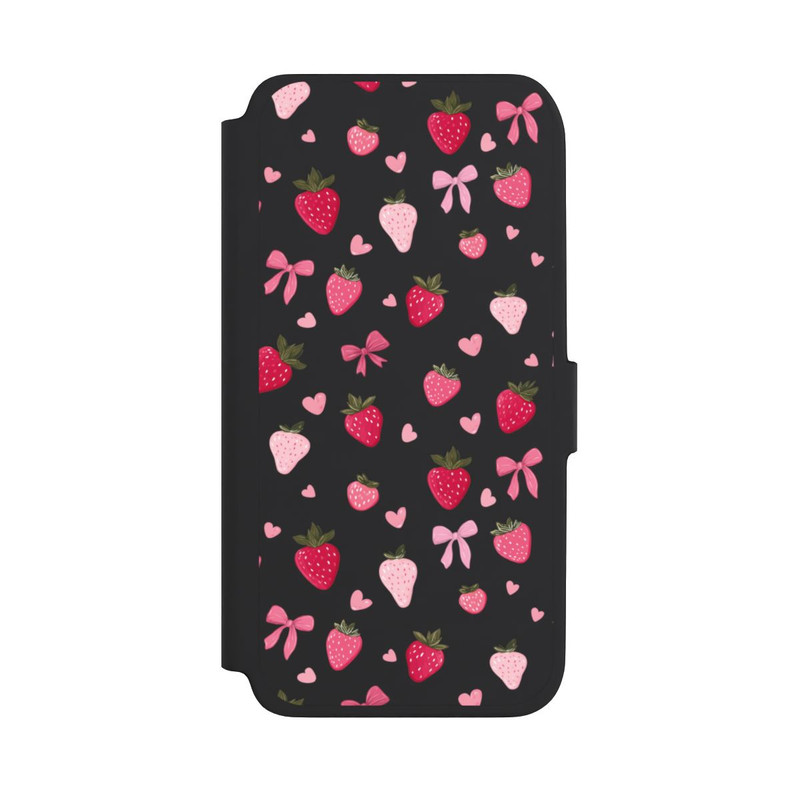 Galaxy A18 5G NIVOflip Erdbeer Herz Schleifen Pink Muster Transparent