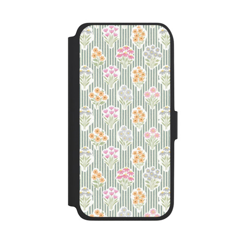 Samsung Galaxy A18 5G NIVOflip Ditsy Flower Sticker Bouquets on Blue and Cream Pinstripes