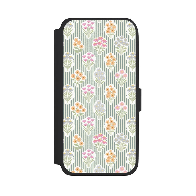 Galaxy A18 5G NIVOflip Ditsy Flower Sticker Bouquets on Blue and Cream Pinstripes