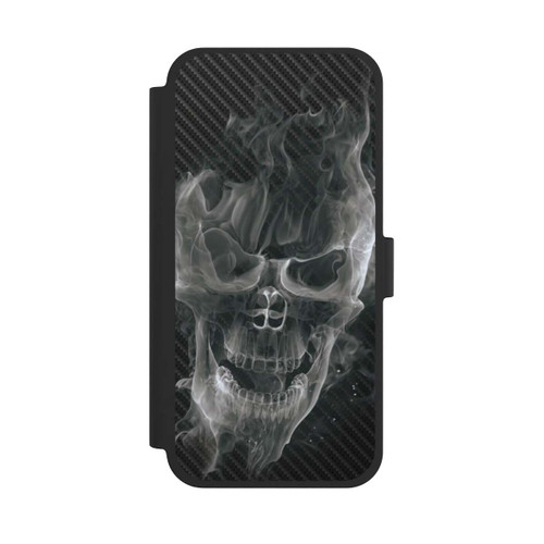 Apple iPhone 15 Plus NIVOflip rauchender Totenkopf Carbon