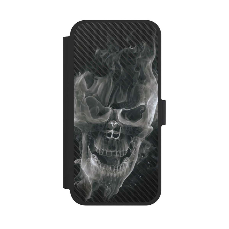 iPhone 15 Plus NIVOflip rauchender Totenkopf Carbon