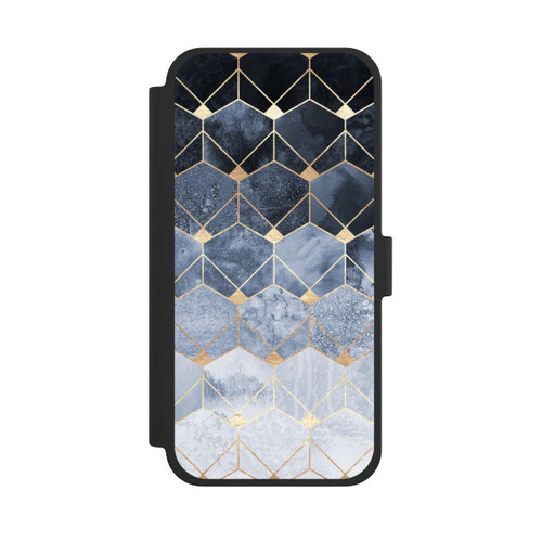 Apple iPhone 15 Plus NIVOflip Blaue Sechsecke und Diamanten Golddruck