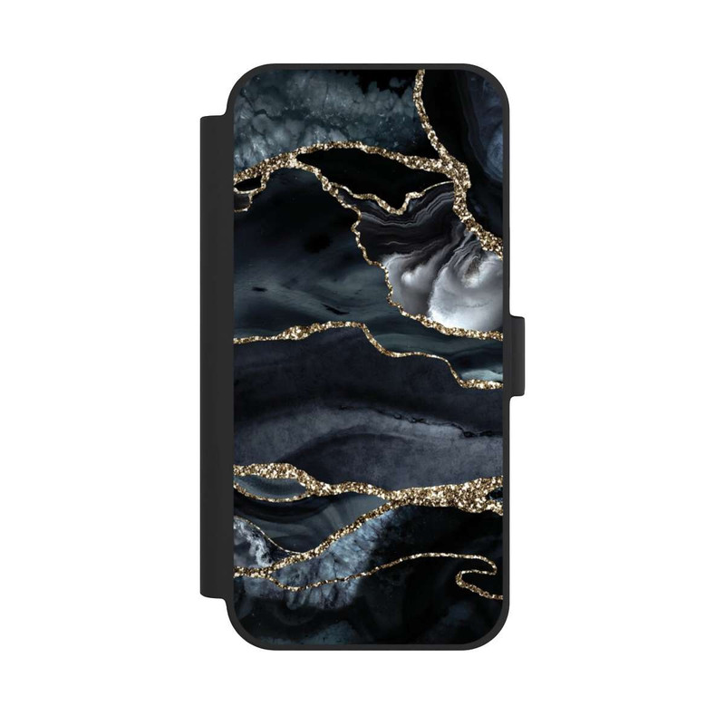 iPhone 15 Plus NIVOflip Dunkler Marmor Gold Glitzerlook