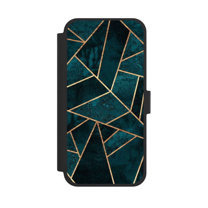 iPhone 15 Plus NIVOflip Tief Blaugrün Stein Gold Druck