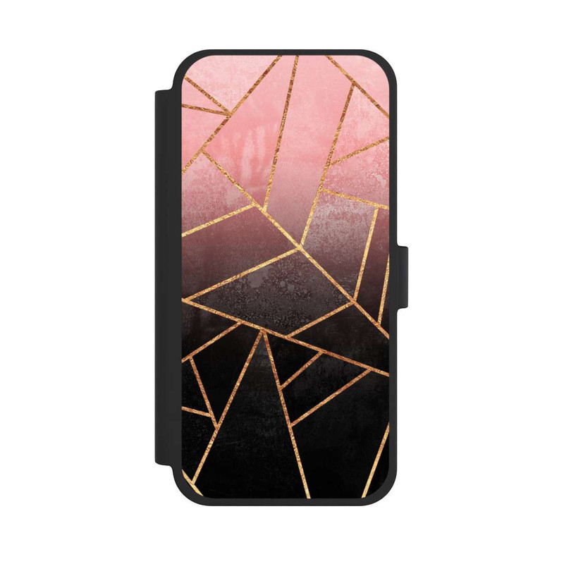 iPhone 15 Plus NIVOflip Pinker und Schwarzer Stein Gold Druck
