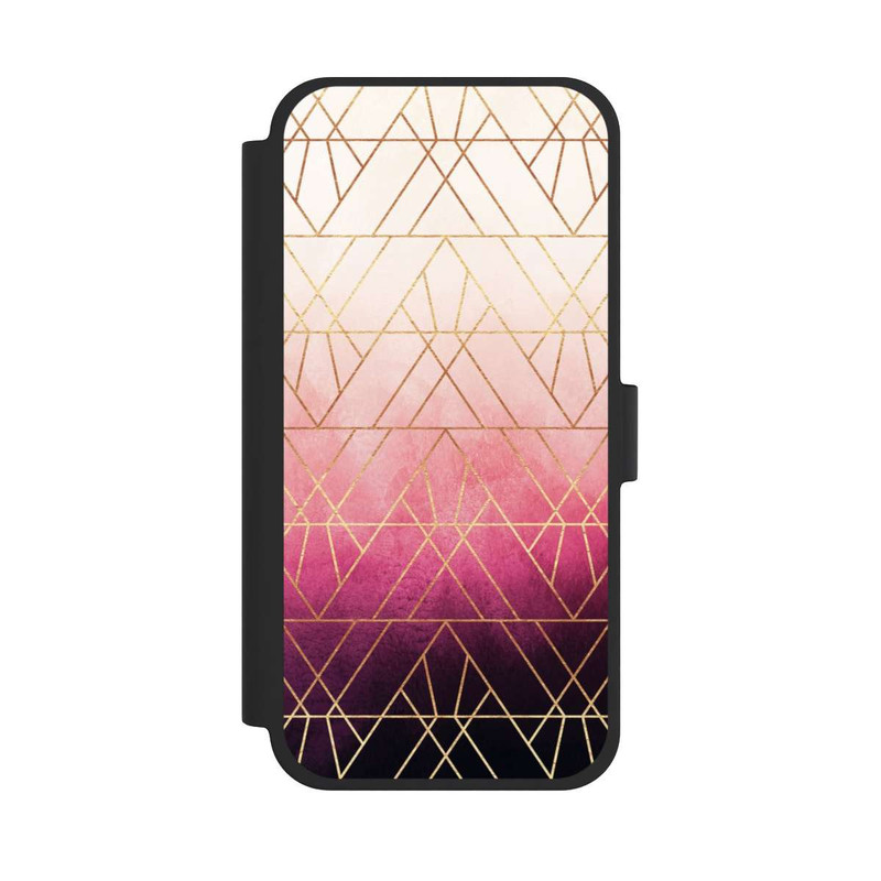 iPhone 15 Plus NIVOflip Pink Ombre Dreiecke Golddruck