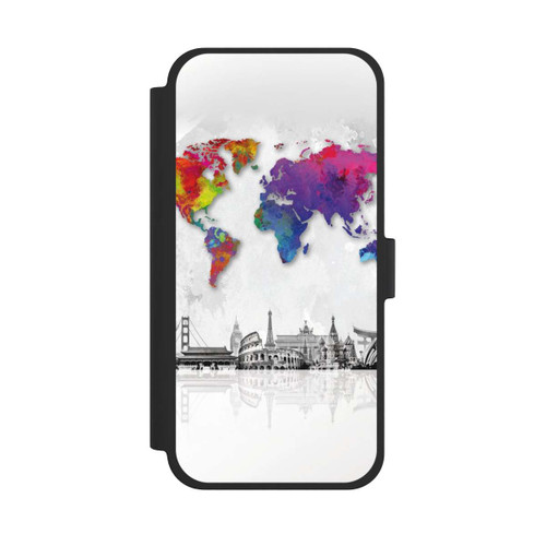 Apple iPhone 15 Plus NIVOflip Weltkarte mit Skyline