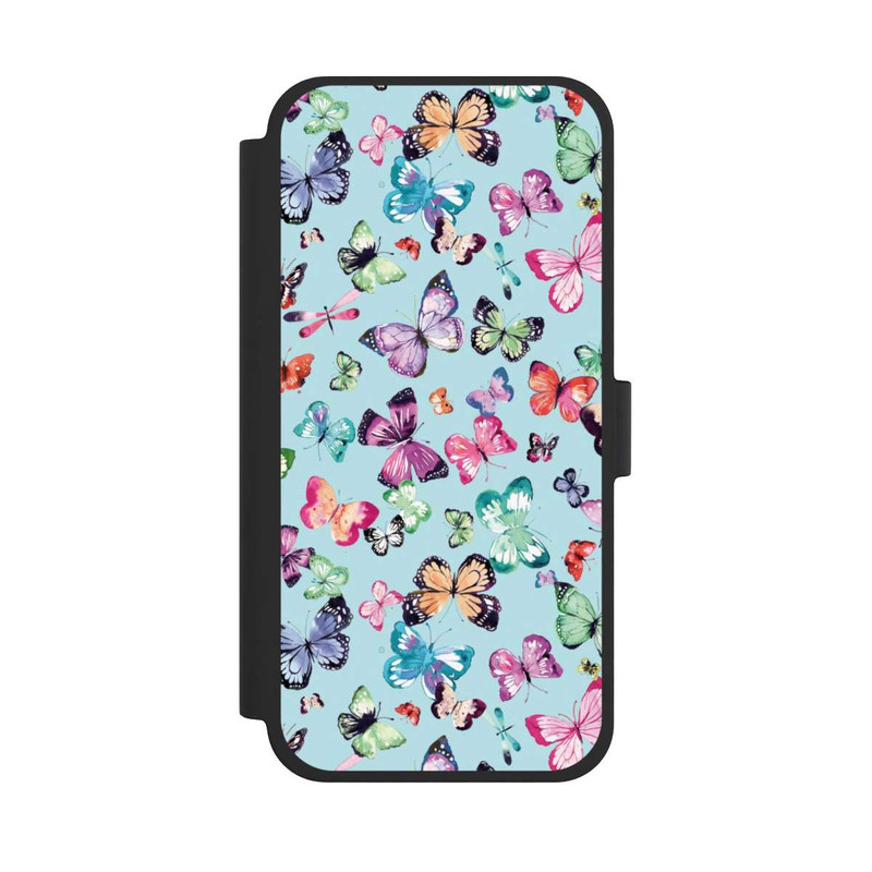 iPhone 15 Plus NIVOflip Schmetterlinge rosa orange blau